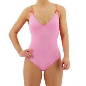 NWT Kate Spade Colorblock V-Neck One Piece Swimsuit Surf Pink Sz L